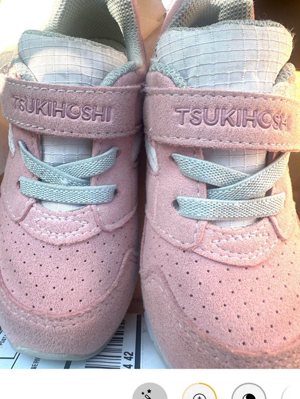 Tsukihoshi toddler  Pink Suede Sneakers with Light Gray Accents. Size 7.